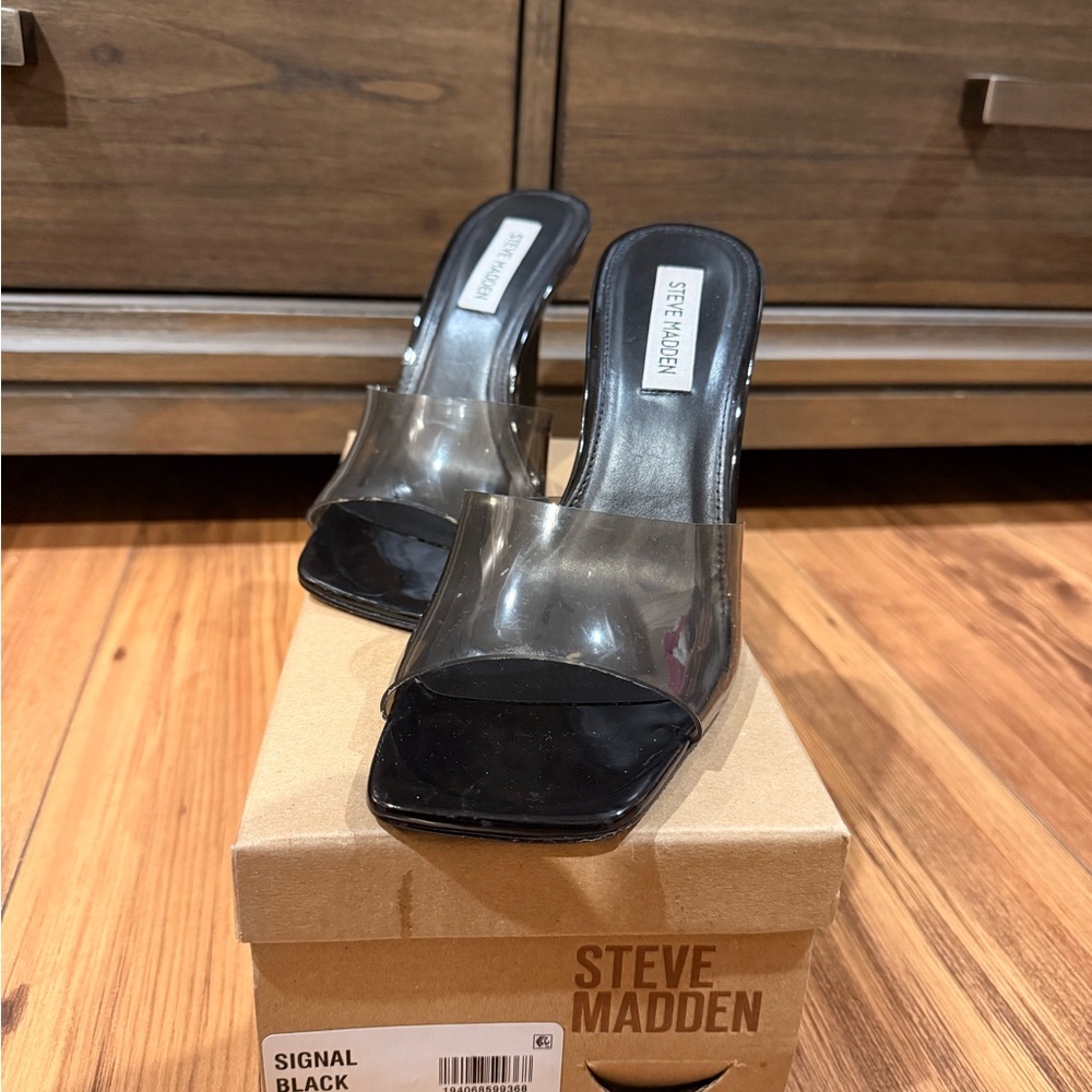 Steve Madden Black and Clear Heels